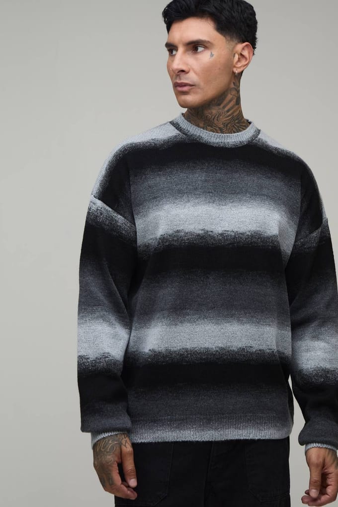 Lange Relaxed Ombré Gebreide Trui | Charcoal | Size Small