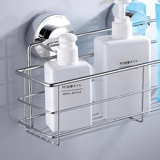 Étagère de douche en acier inoxydable à ventouse, sans perçage, robuste, pour salle de bain white