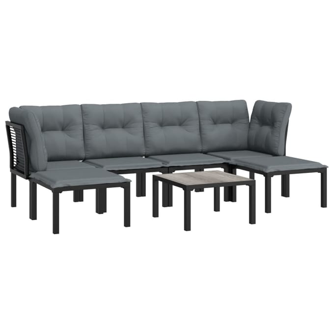 vidaXL - 7-delige - Loungeset - poly - rattan - zwart - en - grijs