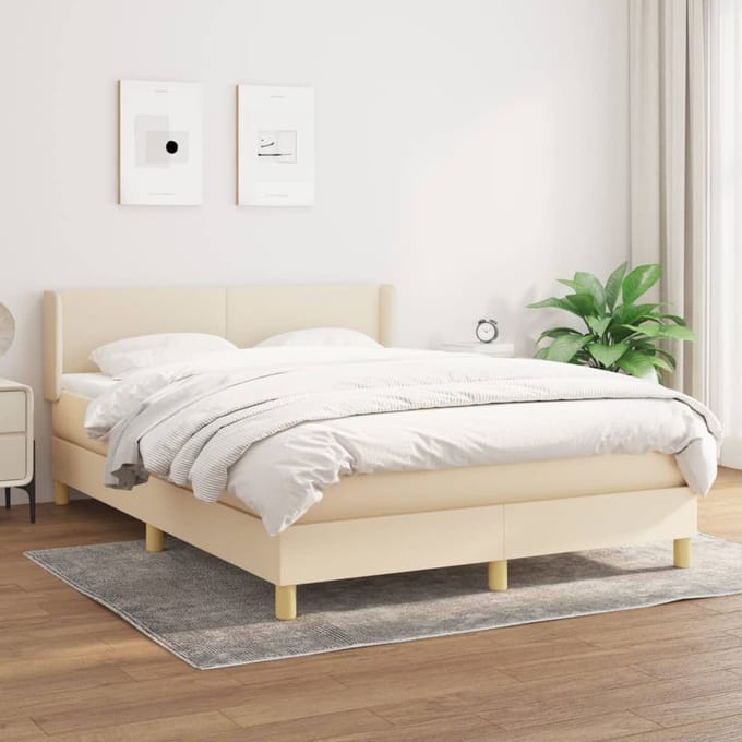 vidaXL - Boxspring - met - matras - stof - crèmekleurig - 140x200 - cm
