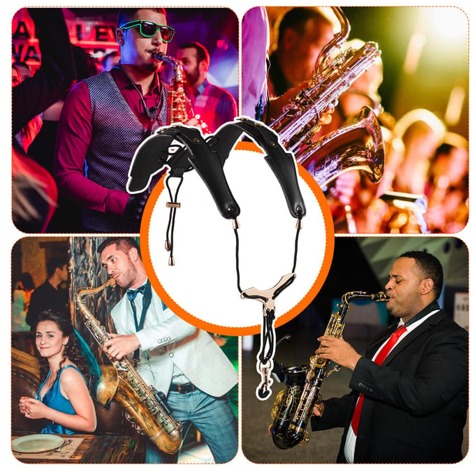Verstelbare saxofoonband Saxofoonharnasband Gevoerde saxofoonschouderband Leren saxofoon zwart