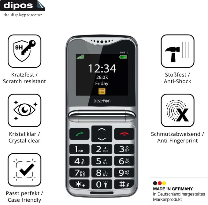 dipos – 2x Pantserfolie geschikt voor bea-fon Fold 10 LTE | 9H Screenprotector