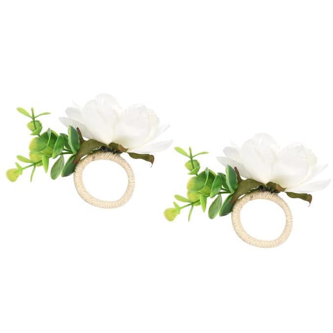 2 Pcs Boucle de Serviette en Corde de Chanvre Fleur de Simulation Anneau de Serviette pour Hôtel Restaurant Occidental6622 Blanc beige