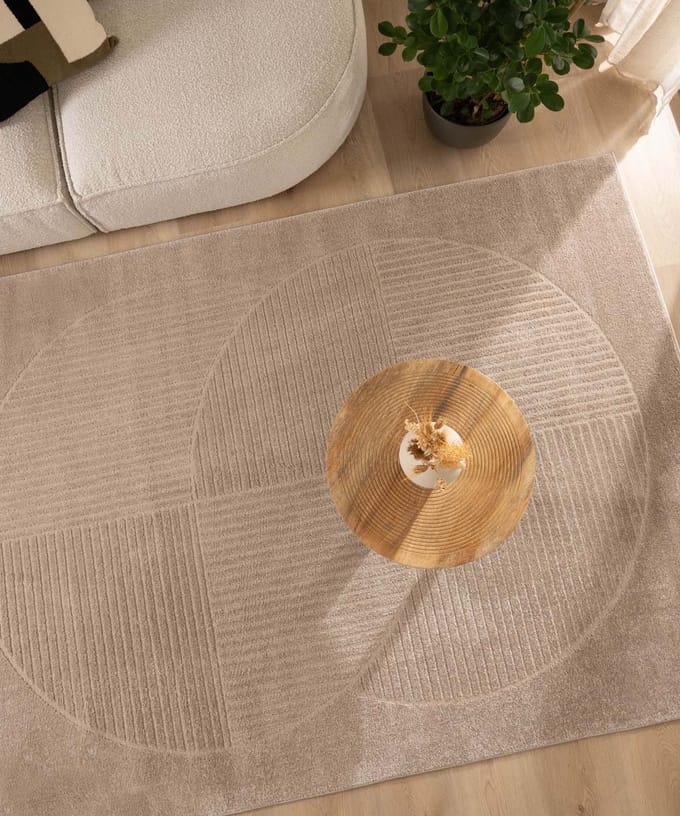 Scandinavisch vloerkleed vierkant - Contour Circle beige 100x100
