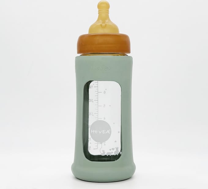 Wide Neck Baby Glass Bottle with Sleeve 250ml/8.5oz Single-Pack (Seafoam Blue)