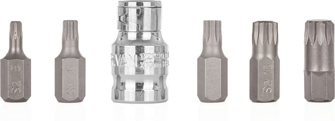GEKO Spline bitset - 6-delig - S2 staal - M5-M12 - Inclusief adapter