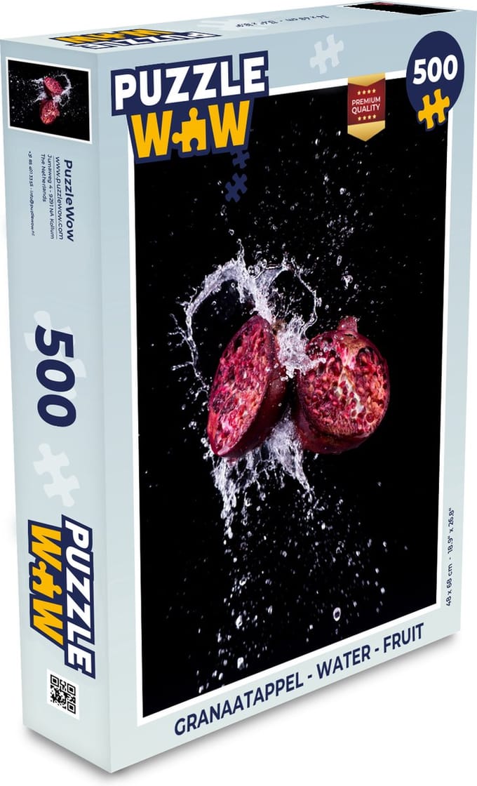 Puzzel Granaatappel - Fruit - Water - Zwart - Paars - Legpuzzel - Puzzel 500 stukjes