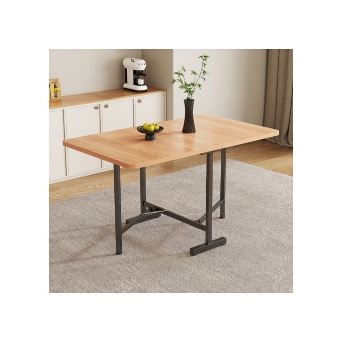 Uitschuifbare eettafel - MUVOE - 120×80 cm - Natuurlijk hout - Uitschuifbaar met opbergruimte - Legeringondersteuning 60 kg