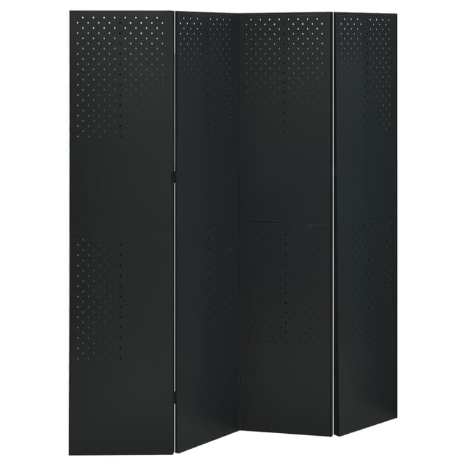 vidaXL - Kamerscherm - met - 4 - panelen - 160x180 - cm - staal - zwart