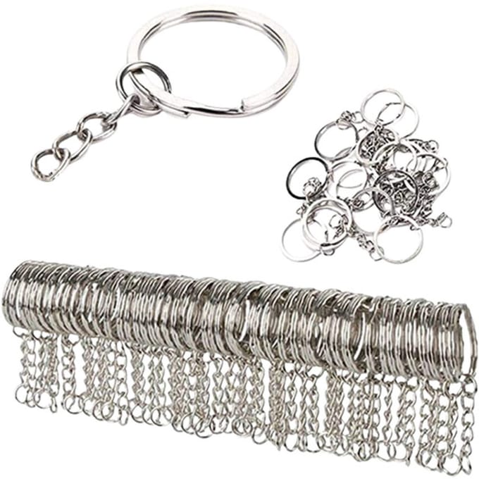 50-pack sleutelhangers korte ketting 25 mm Zilver