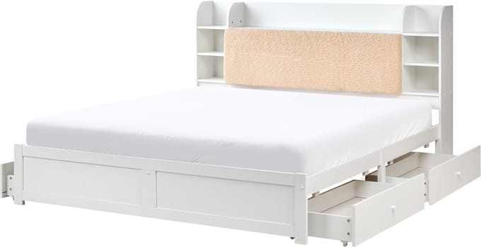 BIZOU - Bed met opbergruimte - Wit/Beige - 180 x 200 cm - MDF