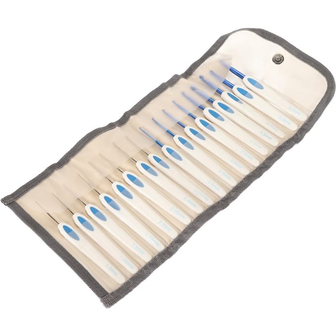 Ensemble de 17 crochets en aluminium ergonomiques avec étui, outils d'art de tricot à la main DIY pour beige