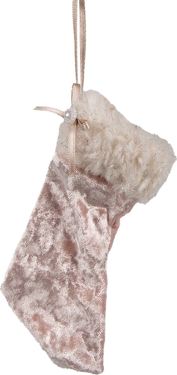 Clayre & Eef Kersthanger Kerstsok 14 cm Roze Synthetisch