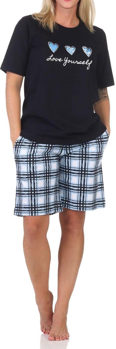 Normann damespyjama shorty met geruite jersey pyjamabroek - ook in grote maten