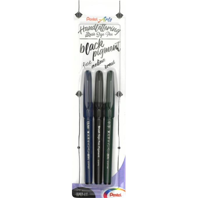 Pentel - Brush Set - Black Ink Pigment Edition - set van 3
