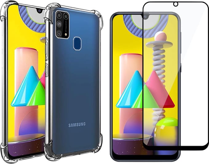 Hoesje geschikt voor Samsung Galaxy M31 - Screen Protector FullGuard - Back Cover Case ShockGuard Transparant & Screenprotector