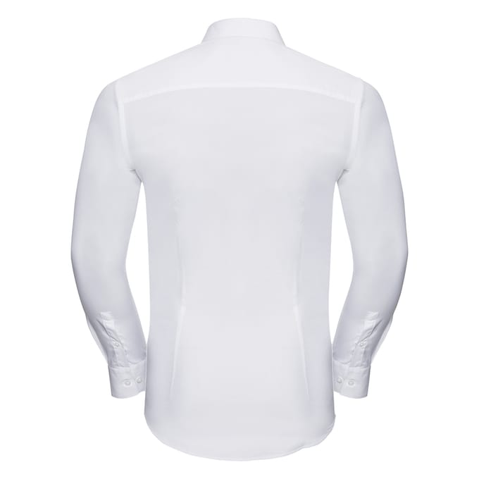 Russell Collection Heren Ultimate Stretch Fitted Overhemd met Lange Mouwen (Wit)