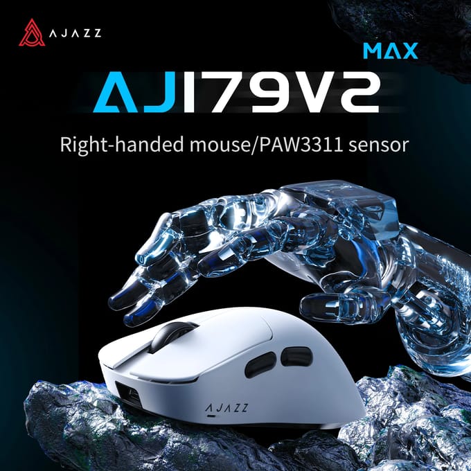AJAZZ AJ179 V2 MAX Tri-mode rechtshandige muis 56g Lichtgewicht PAW3311 Sensor Huanuo Micro Switch TelinkMicrochip 179V2 MAX WHITE