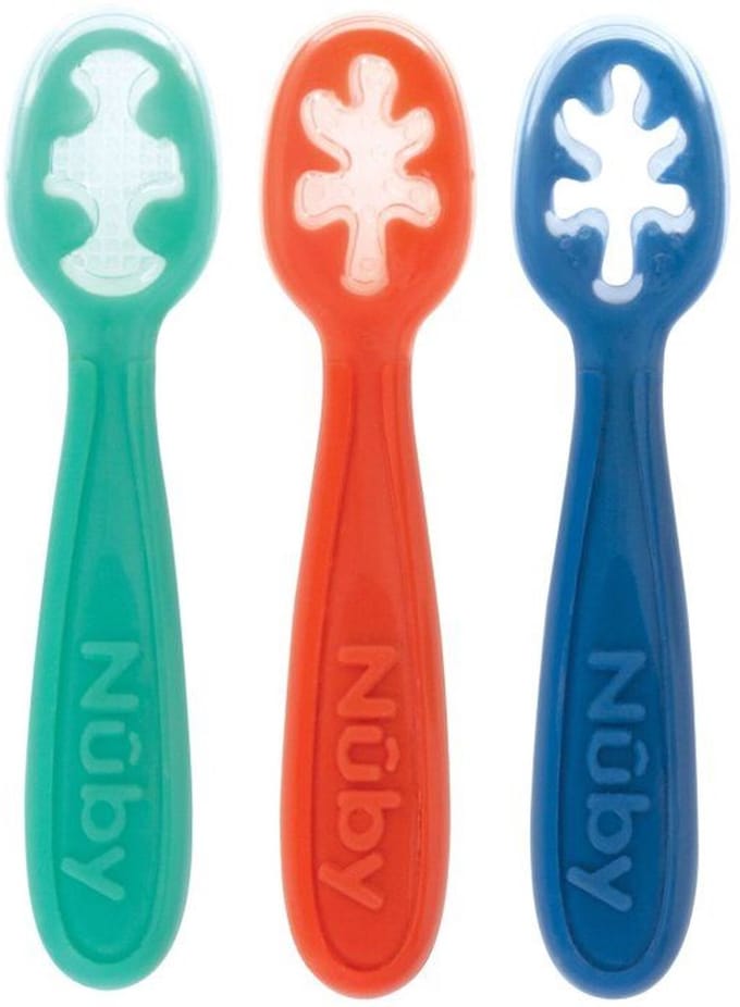 Set van 3 Baby First Spoons - NUBY - Siliconen - Vanaf 6 maanden - Blauw / Rood / Groen