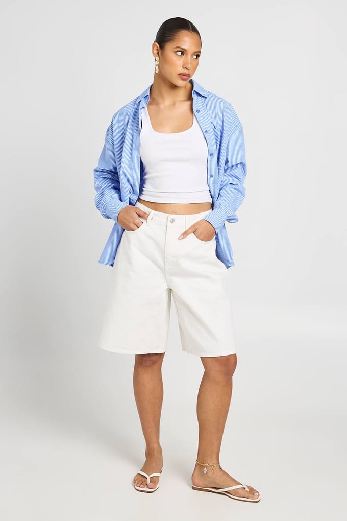 boohoo Dames Halfhoge Denim Jorts | Wit | Maat: 42
