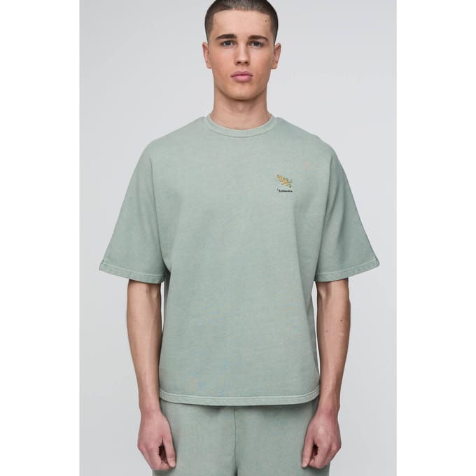 Oversized Gewassen Geborduurd Boxy T-shirt | Forest | Size Large