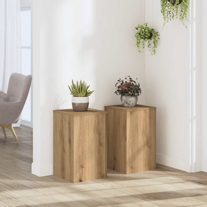 vidaXL - Plantenstandaards - 2 - st - 30x30x50 - cm - hout - artisanaal - eiken