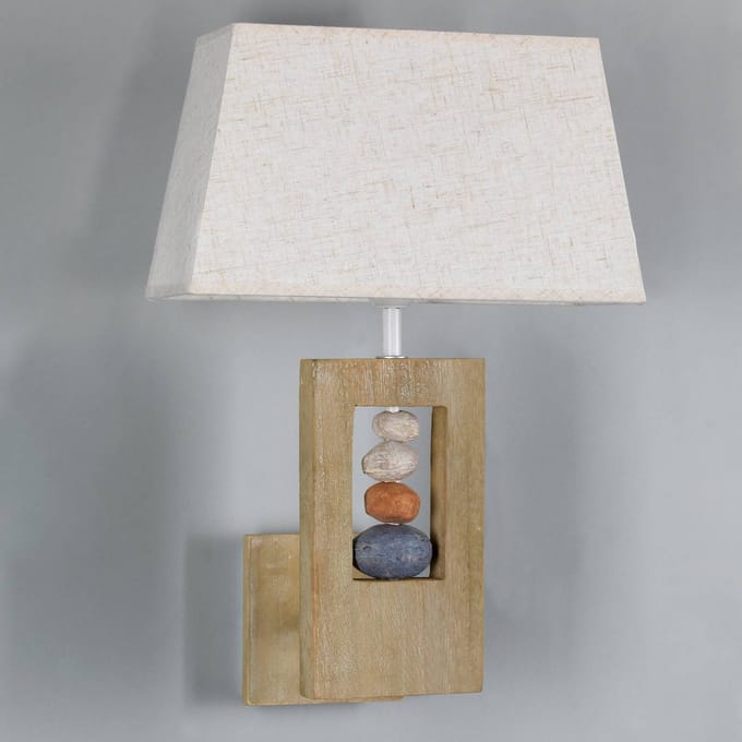 ONLI Wandlamp Miriel, textiel, hout, E27, 30 x 48 cm