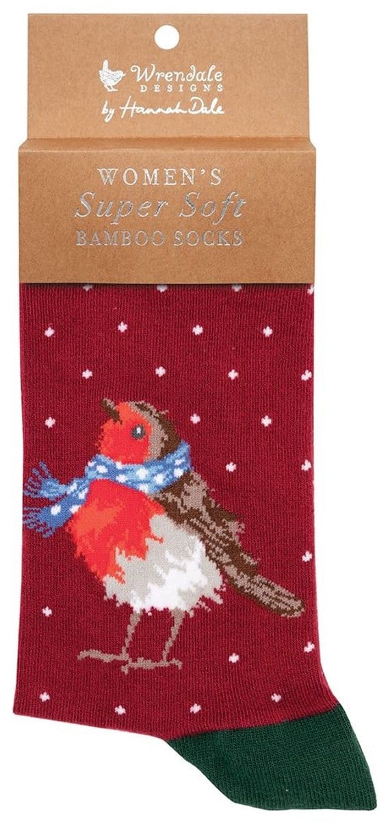 Wrendale kerstsokken - 'Season's Tweetings' Robin Socks ​ - Sokken Roodborst