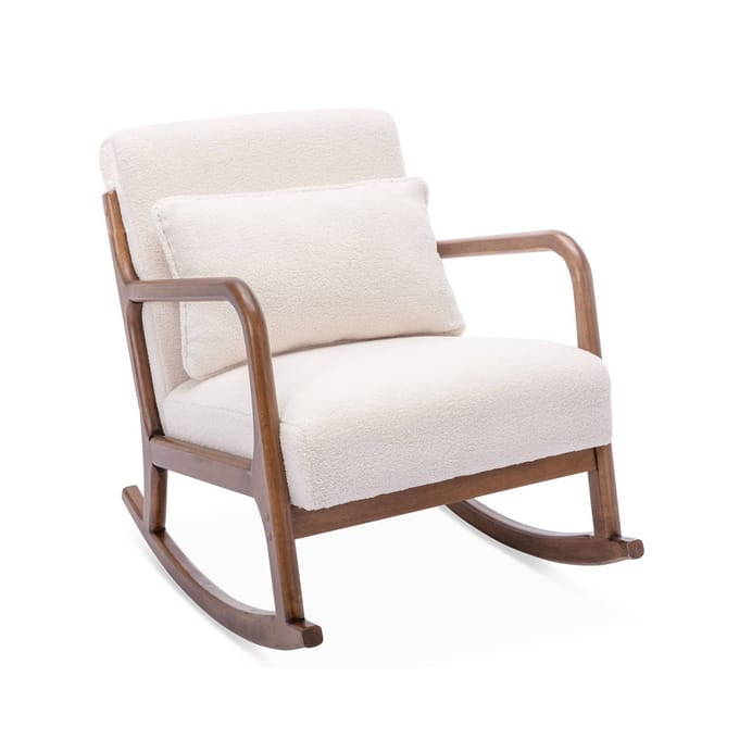 sweeek - Scandinavische schommelstoel naturelkleurig hout en bouclé - lorens