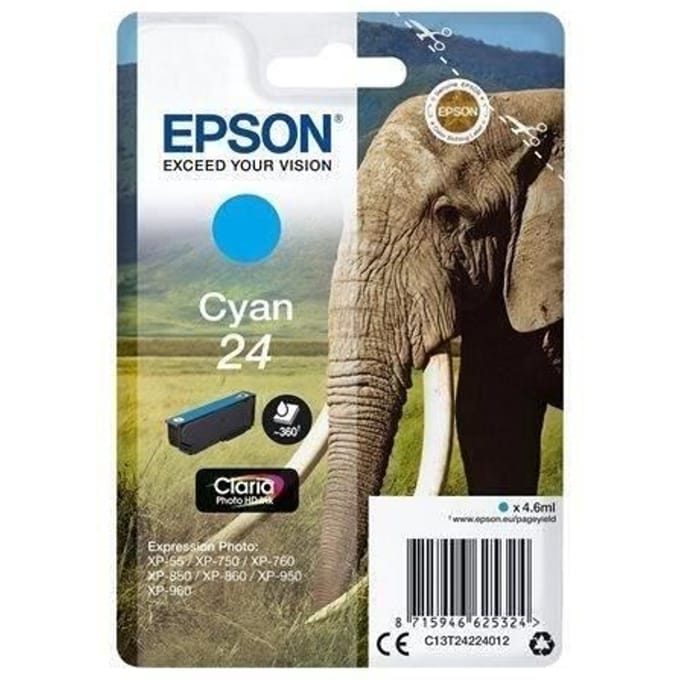 EPSON Cartouche d'encre T2422 Cyan - Eléphant (C13T24224012)