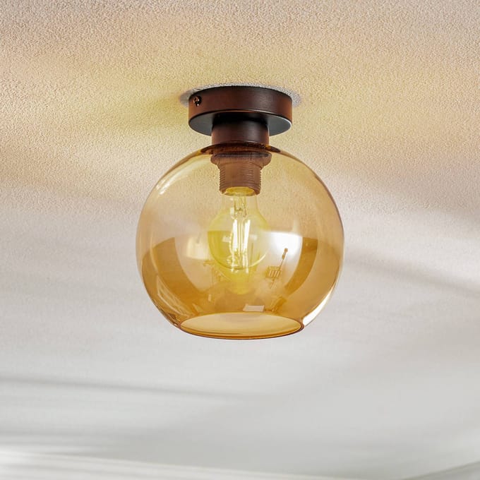 Eko-Light Plafondlamp Sofia, glazen kap amber