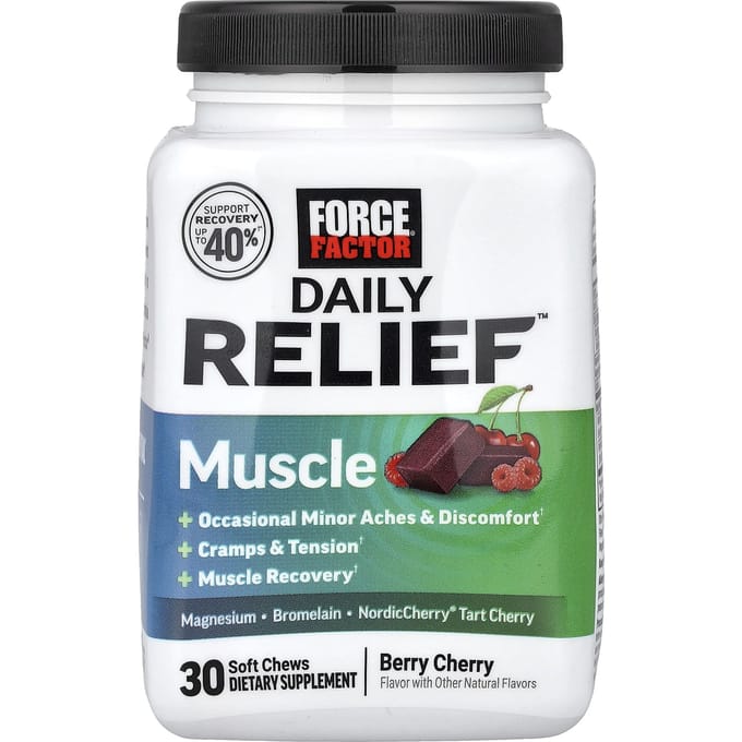 Force Factor, Daily Relief™, Spieren, Bessen Kers, Zachte Kauwsnoepjes, 30 Stuks