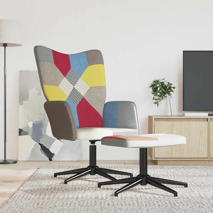 vidaXL - Relaxstoel - met - voetenbank - patchwork - stof