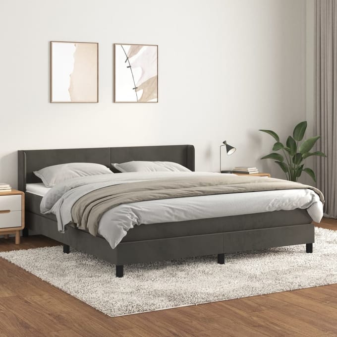 vidaXL - Boxspring - met - matras - fluweel - donkergrijs - 180x200 - cm