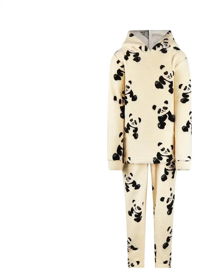 Charlie Choe fleece huispak meisjes - warme winter kinderpyjama - Panda - Off white - 92