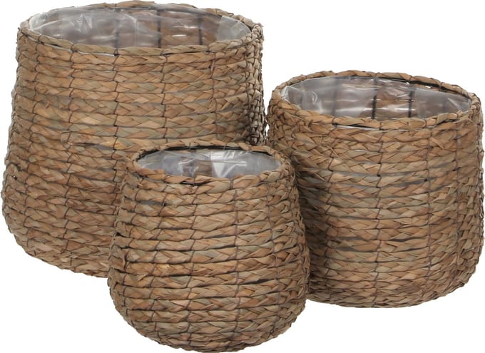 Mica Decorations Avalon Plantenmand - Set van 3 - H31 x Ø30 cm - Zeegras - Lichtbruin