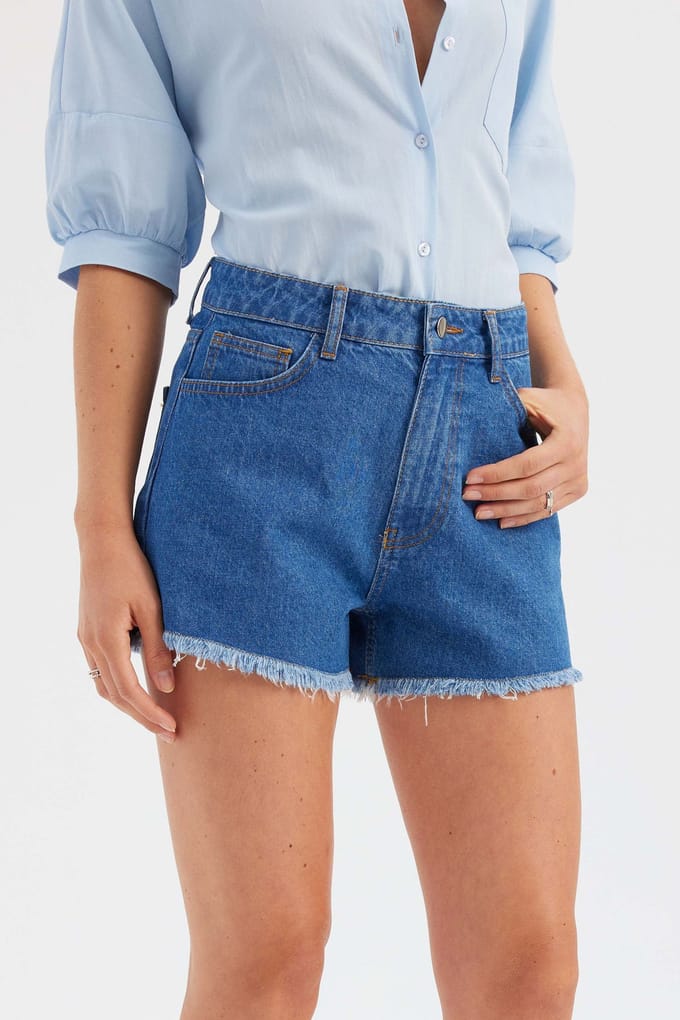 Denim Effen Hoge Taille Shorts