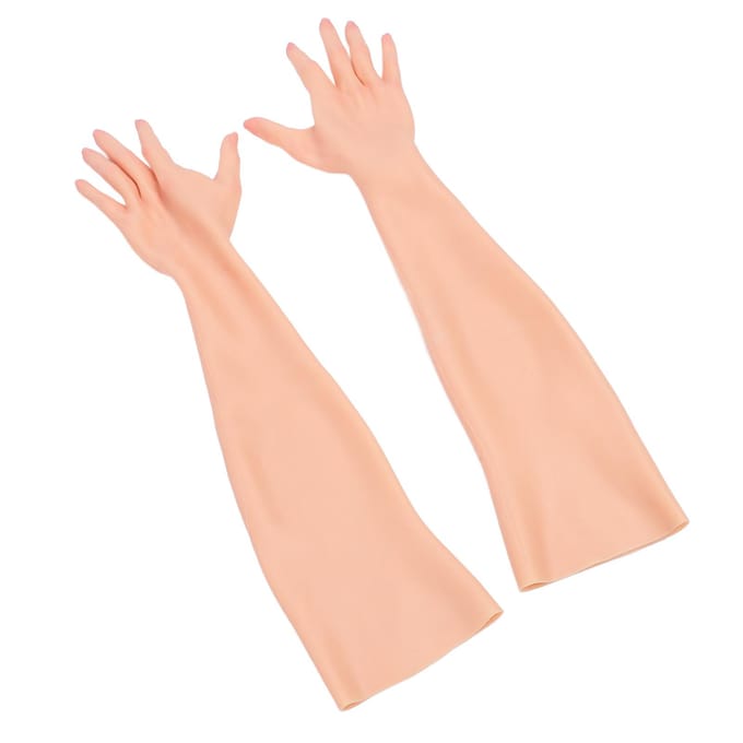1 Paar Siliconen Realistische Handschoenen Volledige Arm Hoge Simulatie Vrouwelijke Hand Kunstmatig voor Prothese beige