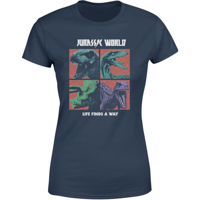 Jurassic Park World Four Colour Faces Women's T-Shirt - Navy - M