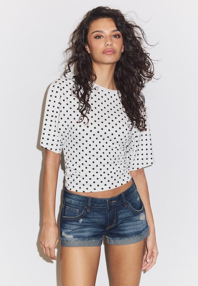 Stradivarius Short denim sterren  LICHTE MIDDENBLAUWE DENIM WASSING 32