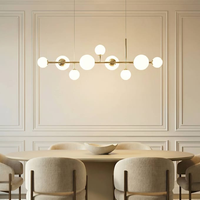 ALDEX Hanglamp Dione, opaal/goud, 9-lamps
