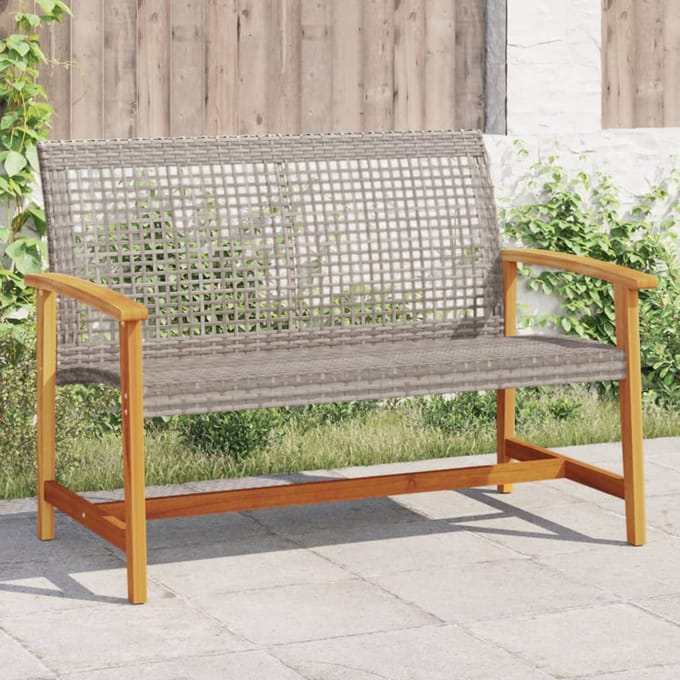 vidaXL - Tuinbank - 112 - cm - poly - rattan - en - acaciahout - grijs