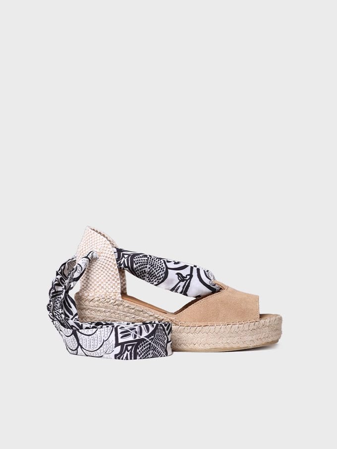 Espadrille met sleehak en bedrukte linten voor dames | IRMA