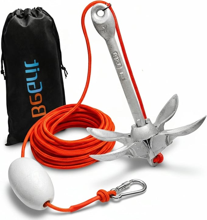 Galvanized Vouwanker van Gietijzer 1,5 kg met 10 m Ankerlijn voor Boot en SUP Paddle Board