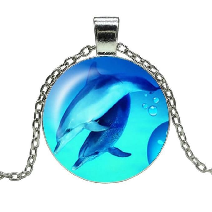 Fako Bijoux® - Ketting - Cabochon - Dolfijnen