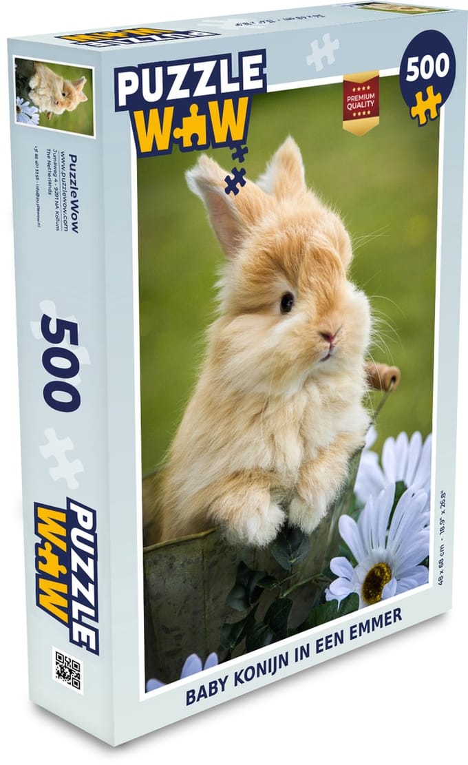 Puzzel Konijn - Bloemen - Dons - Legpuzzel - Puzzel 500 stukjes