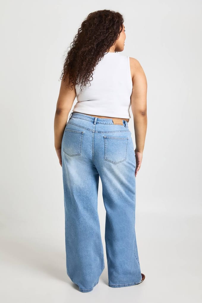 boohoo Dames De Plus High Waist Rechte Pijp Jeans | Medium Blauw | Maat: 16/30L