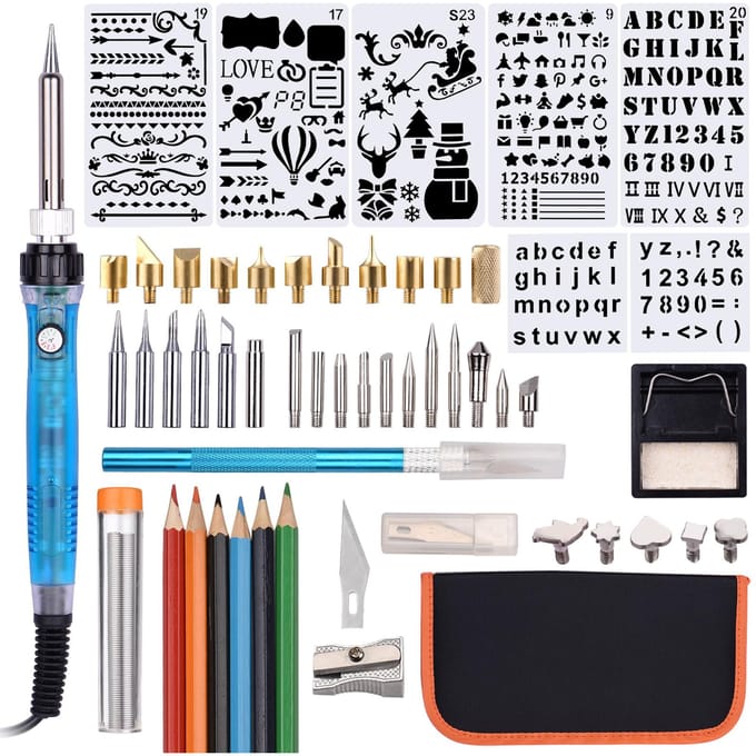 Houtverbrandingsgereedschapsset 55PCS Professionele Pyrography Pen Soldeerbout Set Verstelbare temperatuur EU Plug veelkleurig