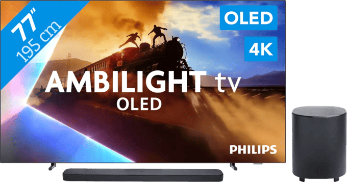 Philips Ambilight 77'' OLED760 4K (2025) + JBL Bar 800 MK2 Zwart