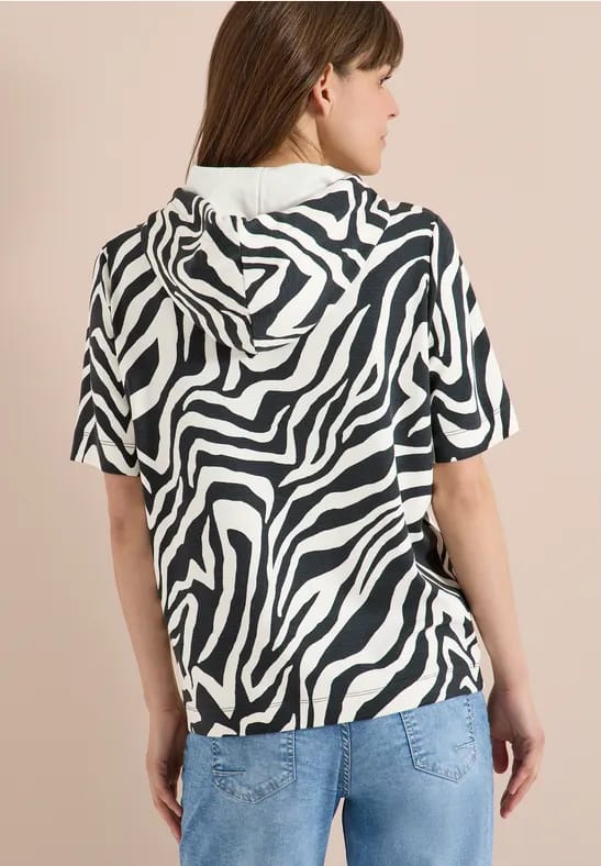 Shirt met korte mouwen, capuchon en structuur